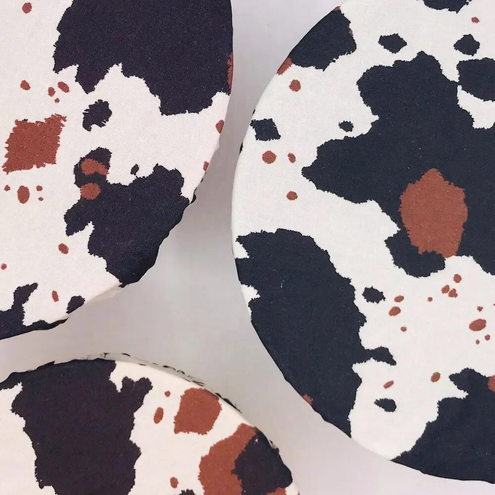 Cotton Bowl Cover For Sourdough, 3 Pc Set, Reusable Washable Cow Print Brown